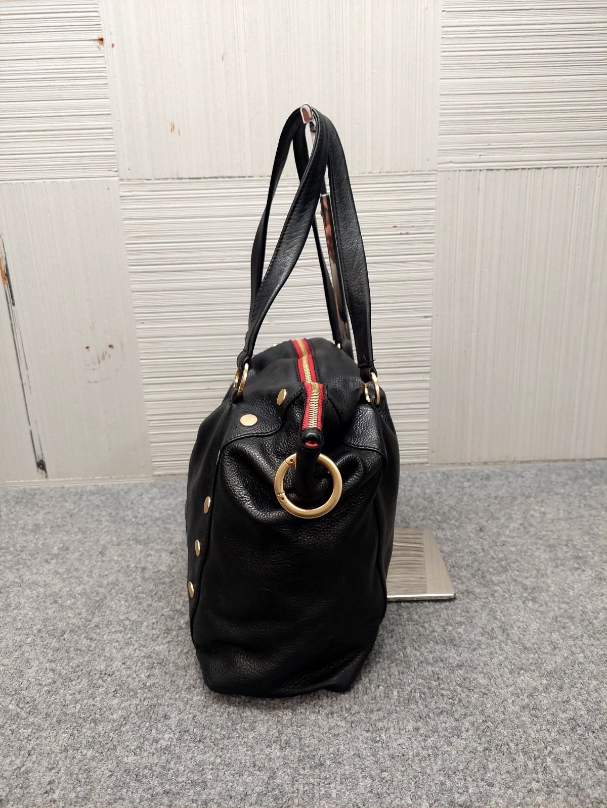 Hammitt Daniel Women Tote Bag Black Red Brushed Gold Pebbled Leather Cocktail