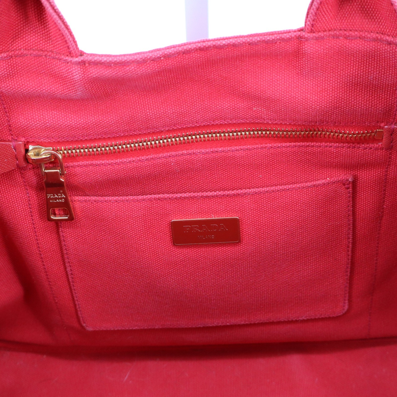 Prada Canapa Tote Bag Red Canvas Logo Handbag Rosso Gold Hardware