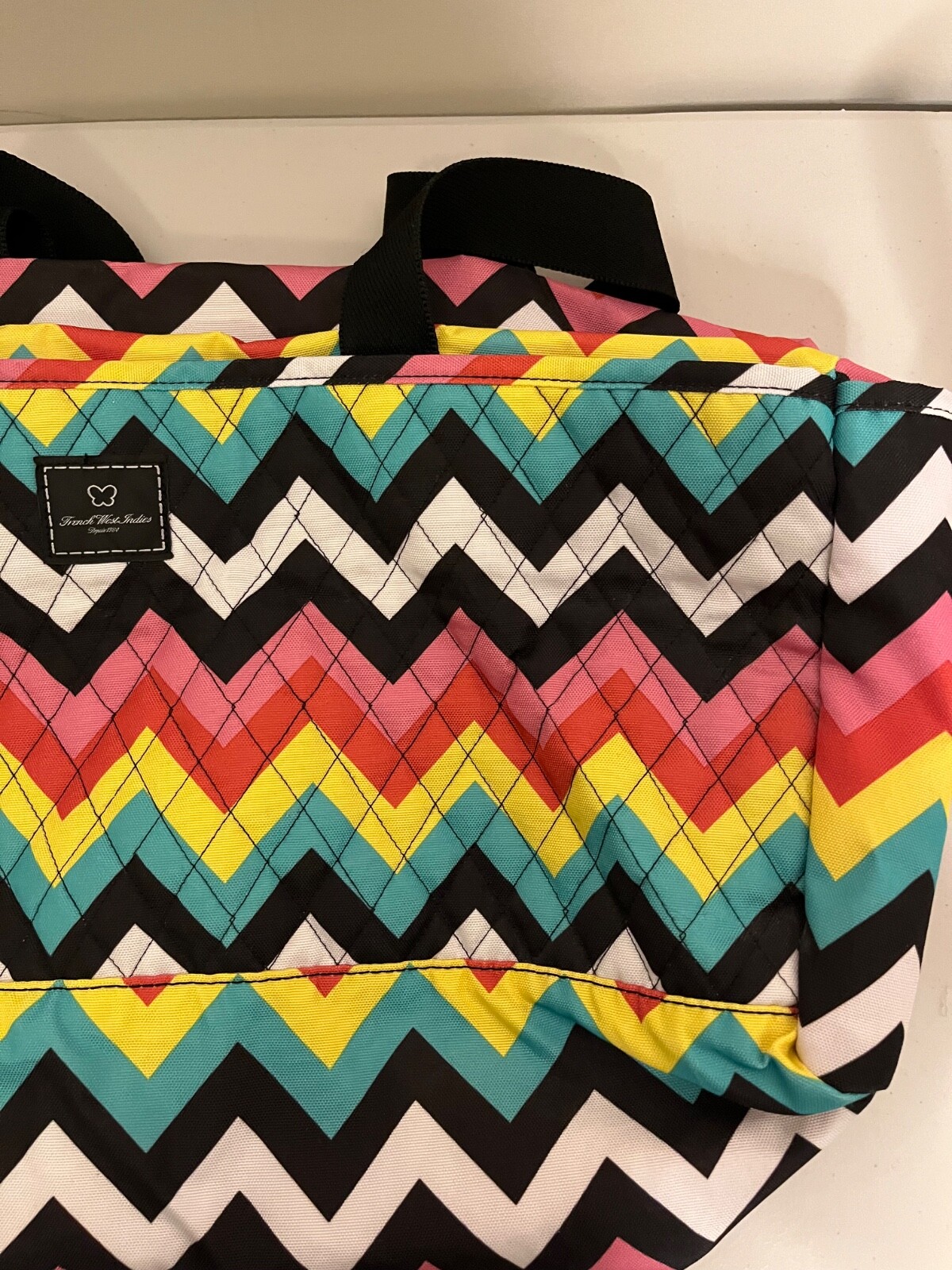 French West Indies Multi Color Duffel Bag Overnight Womens Bag Pink Black White