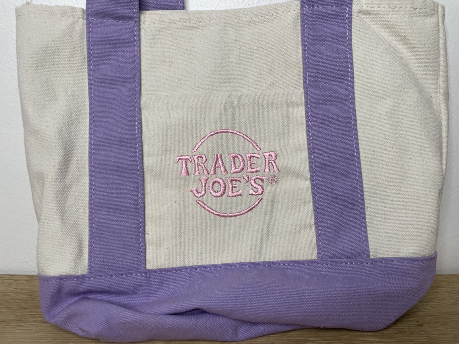 Trader Joe’s Lavender Canvas Mini Shopper Reusable Tote Bag W/ Embroidered Logo