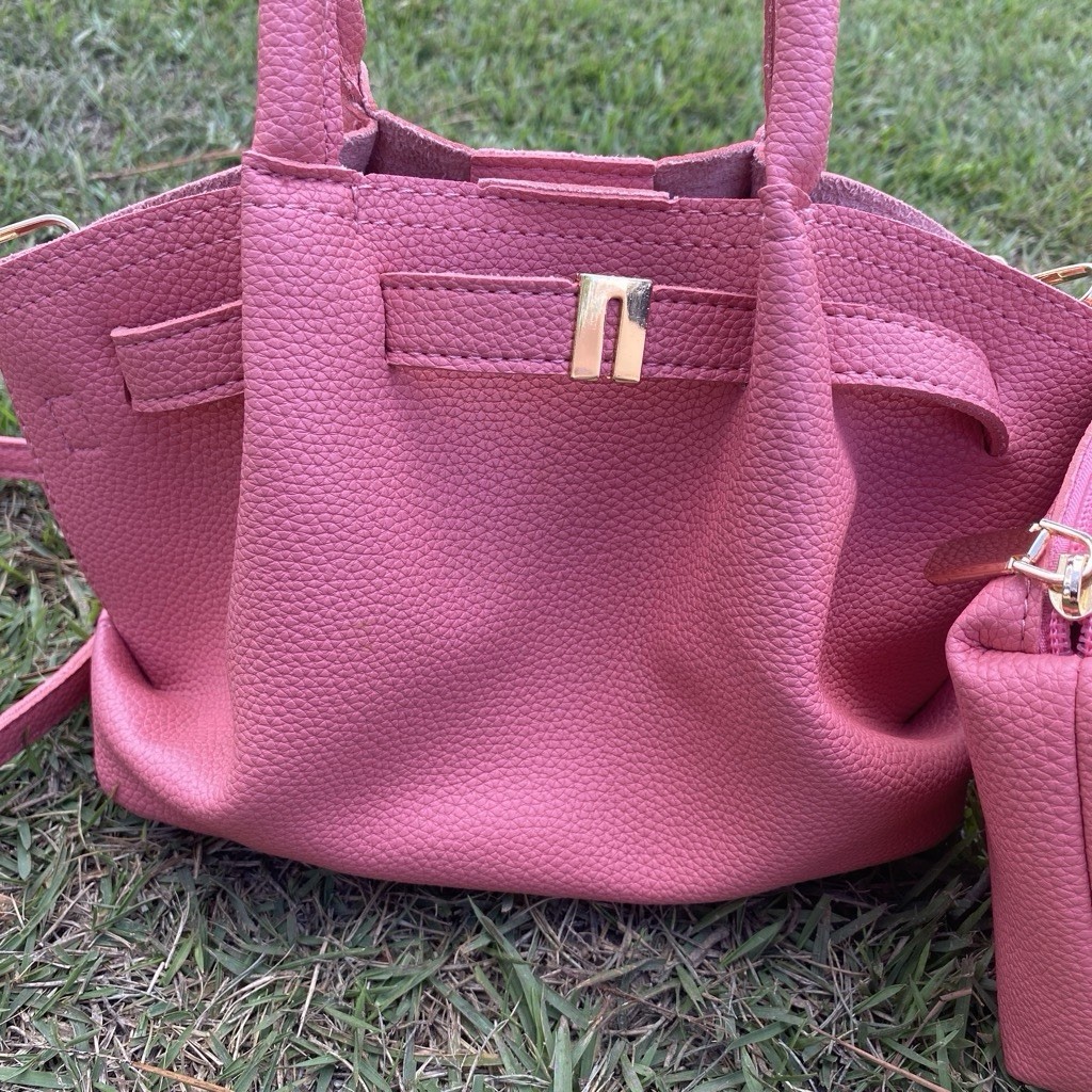 Pink Textured leather Mini Hand Bag Y2K With Strap And Wallet Luxury Women’s Bag