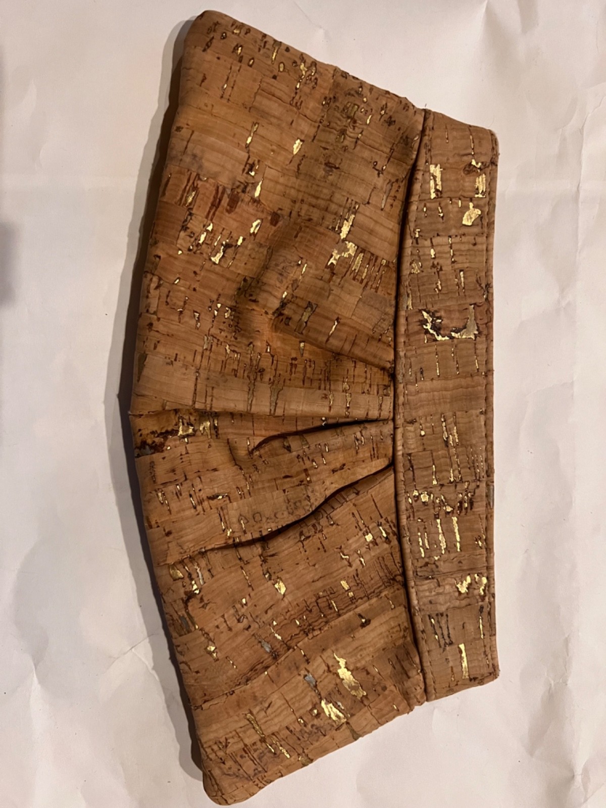 Lauren Merkin Cork Gold Flecks Clutch/Purse with floral canvas lining