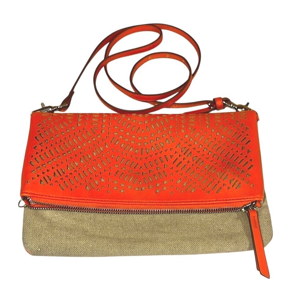 Stella & Dot Waverly Orange Geometric Cut Out Purse boho crossbody clutch bag