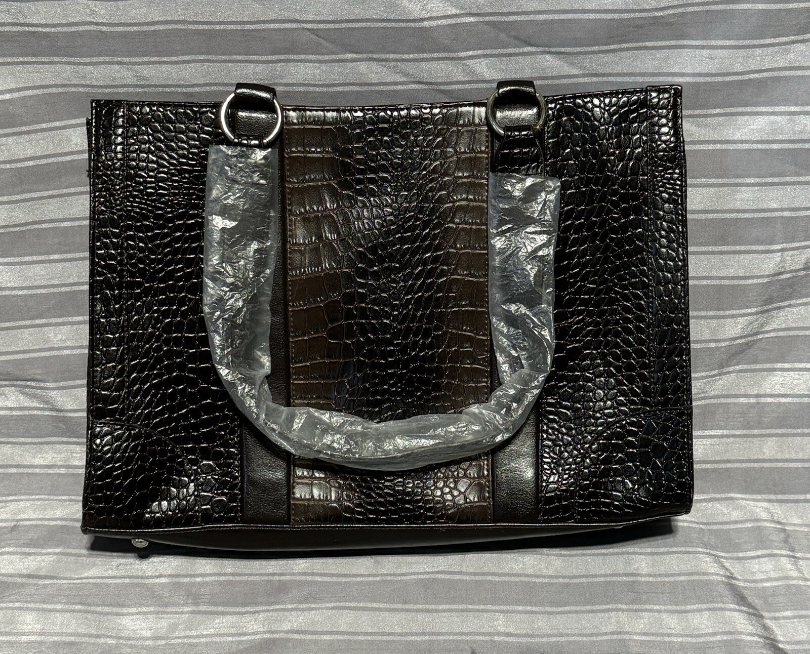 Women’s Coldwater Creek Purse Tote Brown Large Size Mock Crock New