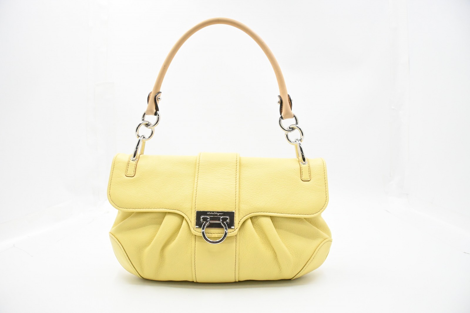 Authentic Ferragamo Gancini Marisa handbag, yellow leather