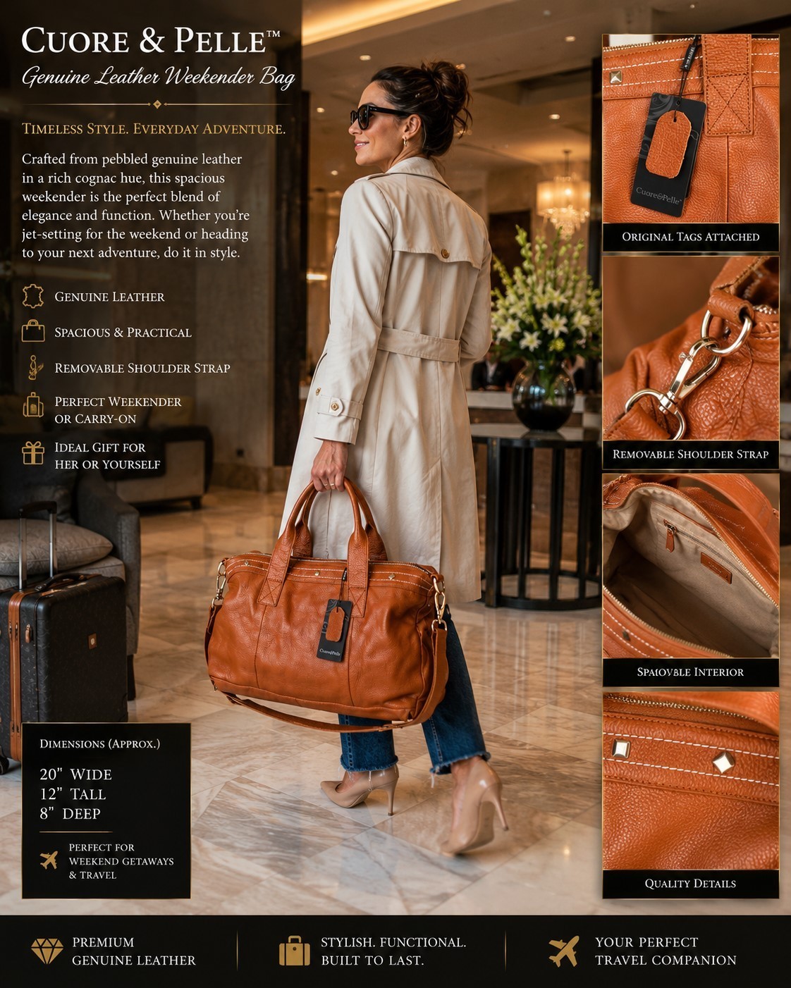 NWT Cuore&Pelle Pebbled Real Leather Handbag 20″ Wide 12″ High