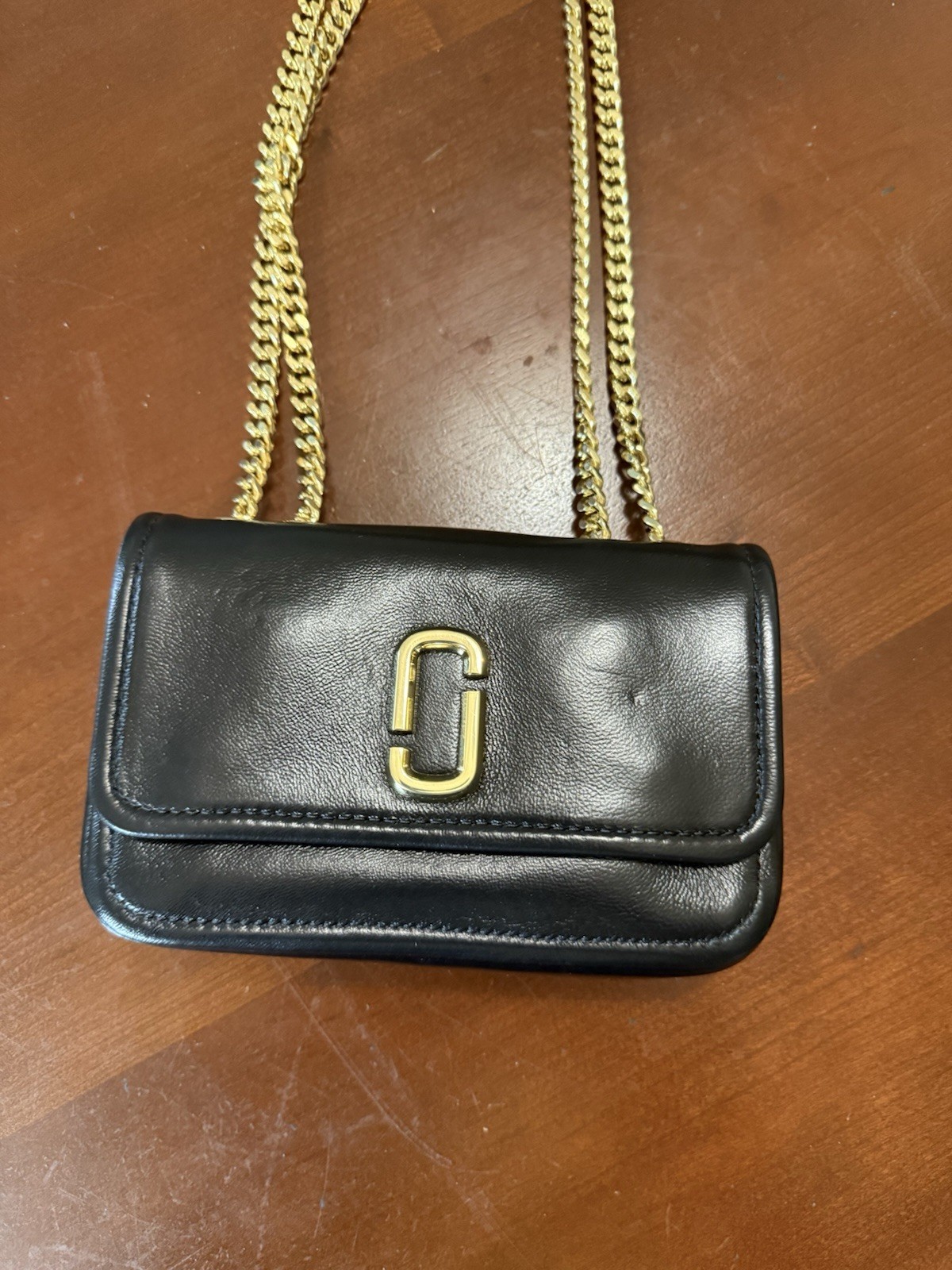 Marc Jacobs Black Mini Glam Shot Convertible Crossbody Fold over Leather Purse