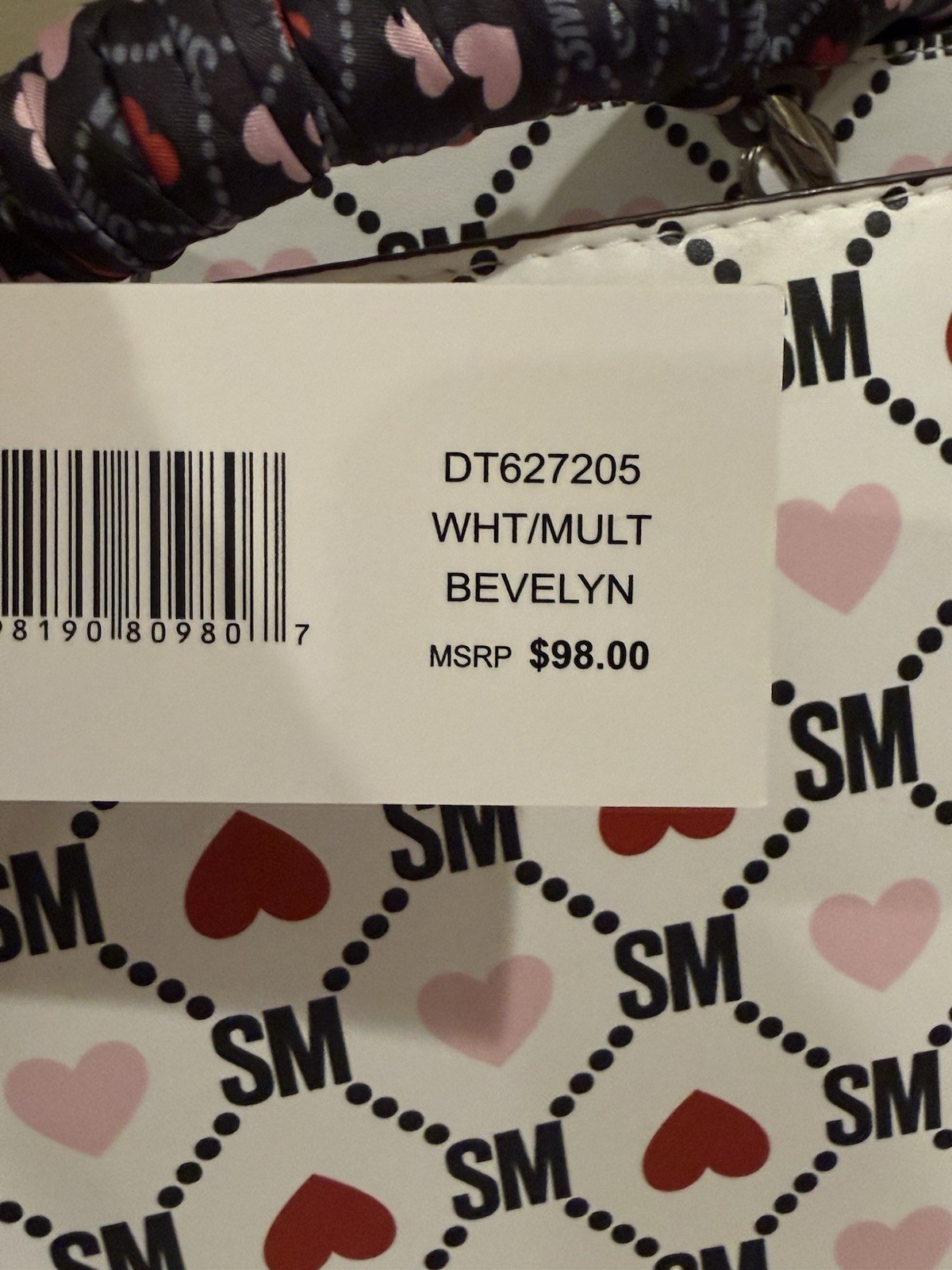 Steve Madden Bevelyn Heart Print Top Handle Crossbody Satchel Bag White Pink Red