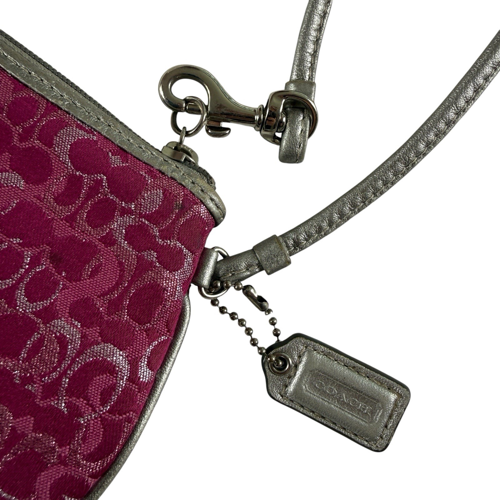 Vintage COACH Mini Signature Optic Lurex Raspberry Hot Pink & Silver Wristlet