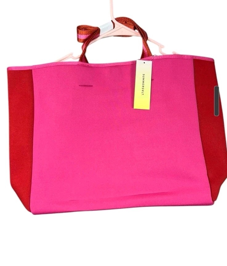 SUMMERSALT – The Perfect Beach Tote Bag Pink Red Water Resistant NEW W Tags