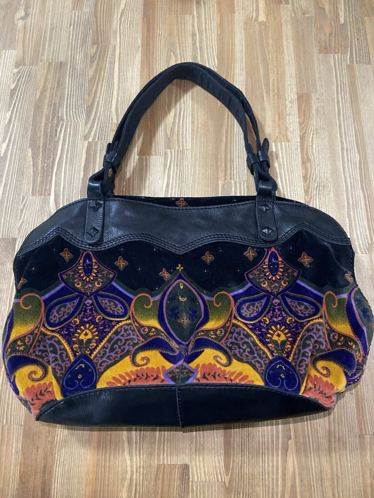 Vintage Lucky Brand Hendrix Velvet Leather Large Shoulder Bag Purse Boho Y2K