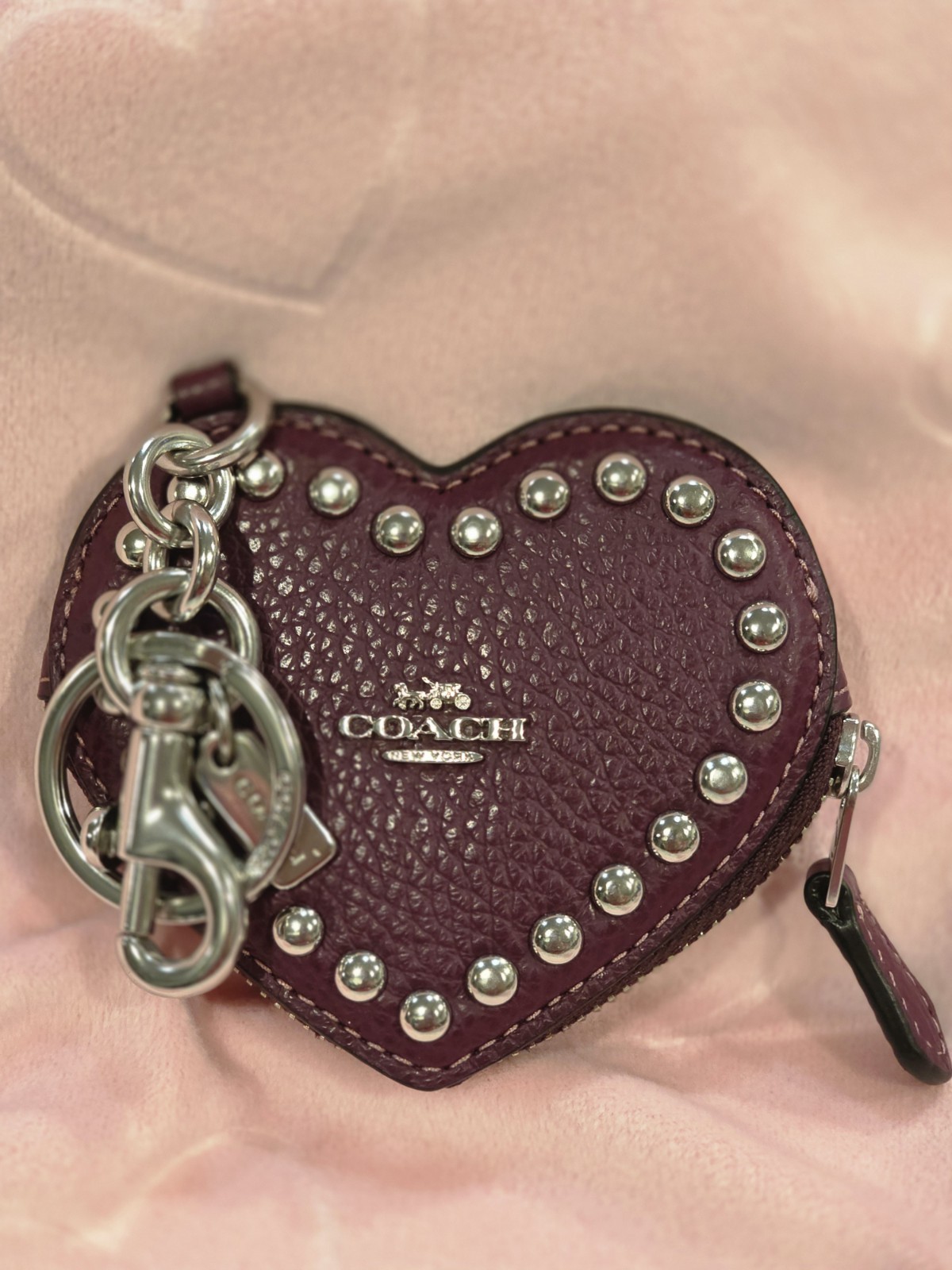Coach Bag Charm/Key Chain/Coin Purse Berry Pebble Heart with Rivets
