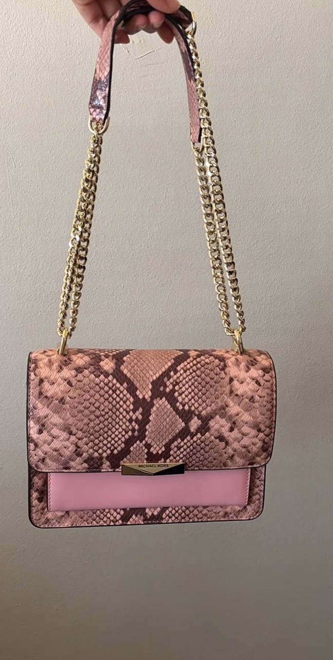 Michael Kors Pink Snake Crossbody Bag with Gold Chain Strap