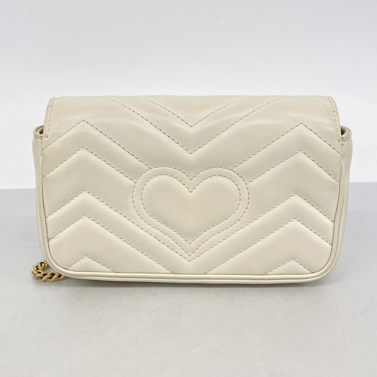 Auth [6fe6739-k] GUCCI Shoulder Bag GG Marmont 476433 Leather White Gold met…