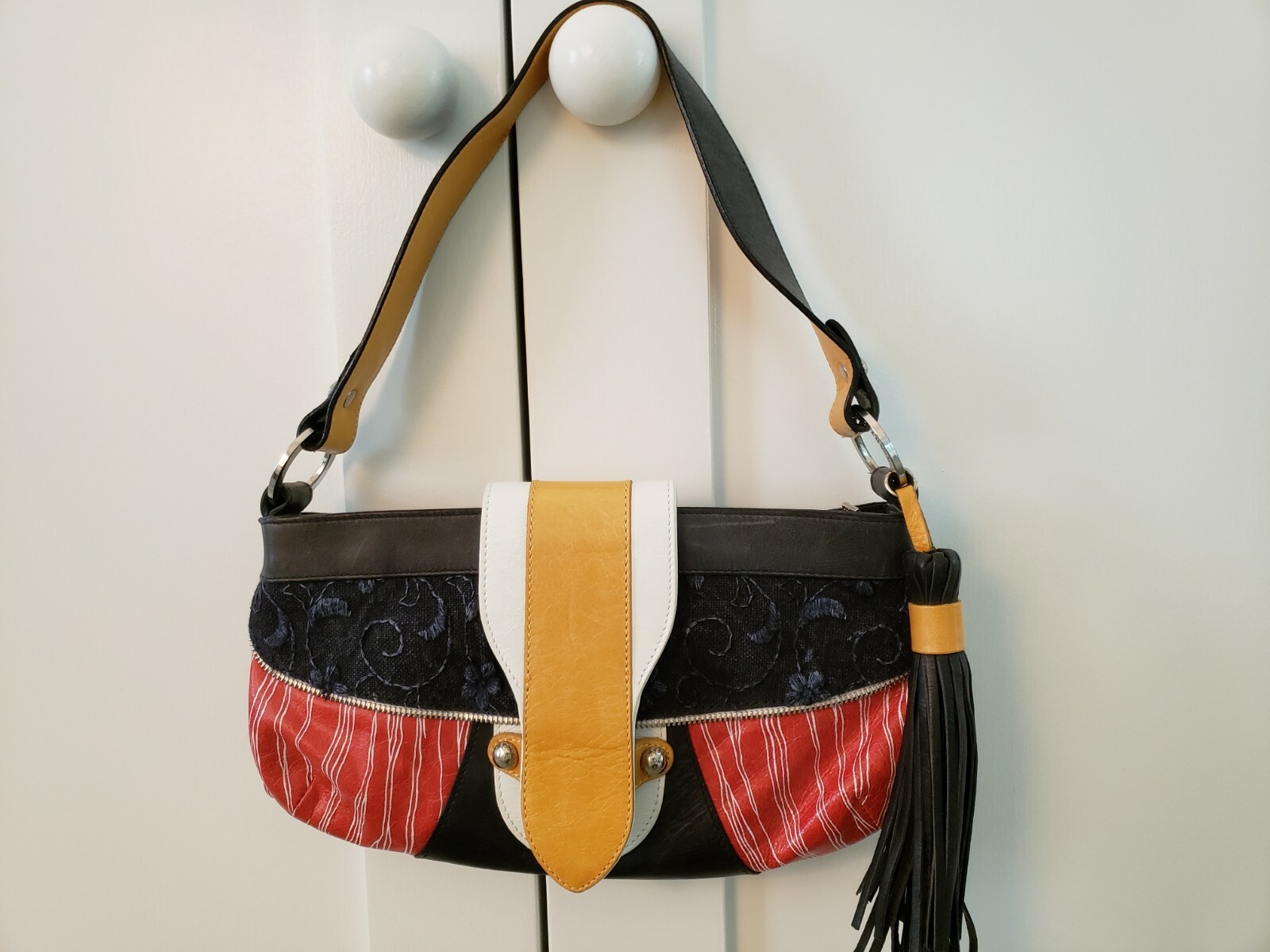 Braccialini Leather purse Red, White & Blue with Black Trim Made in Italy