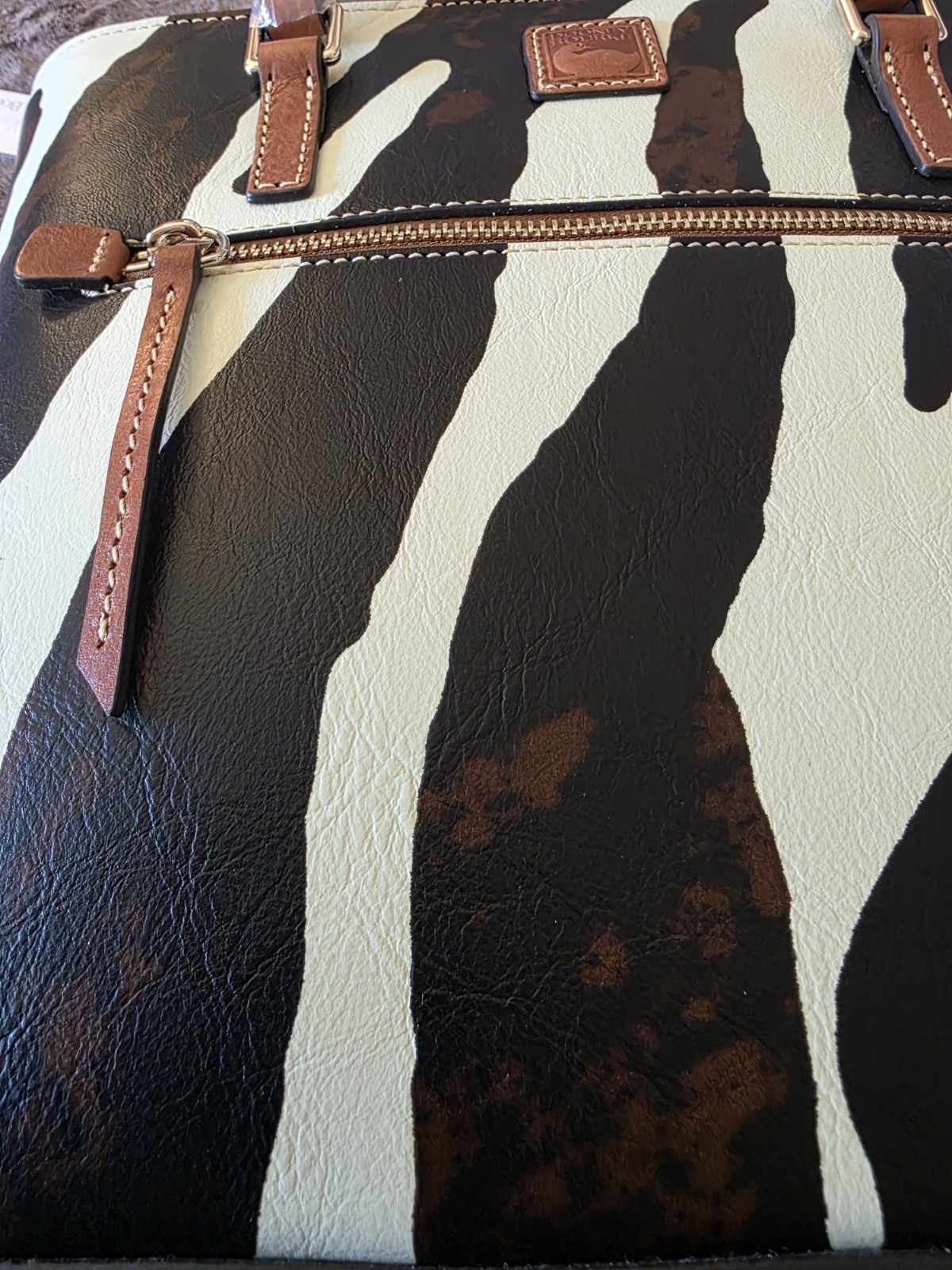 NWT Dooney & Bourke Zebra Leather Large Shopper Tote Full Grain