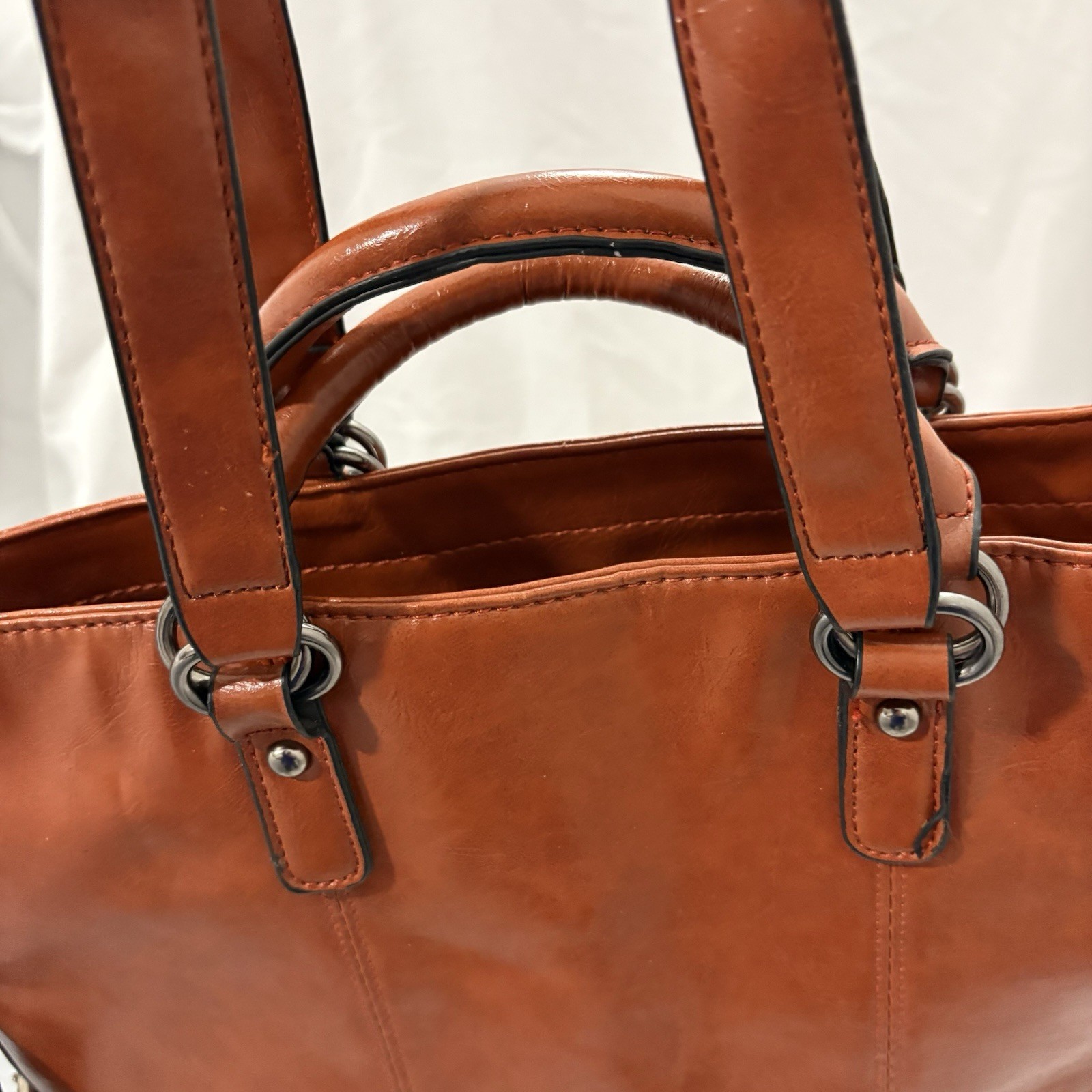 Burnt Sienna Color Casual Work Bag Purse Leather Handles And Strap