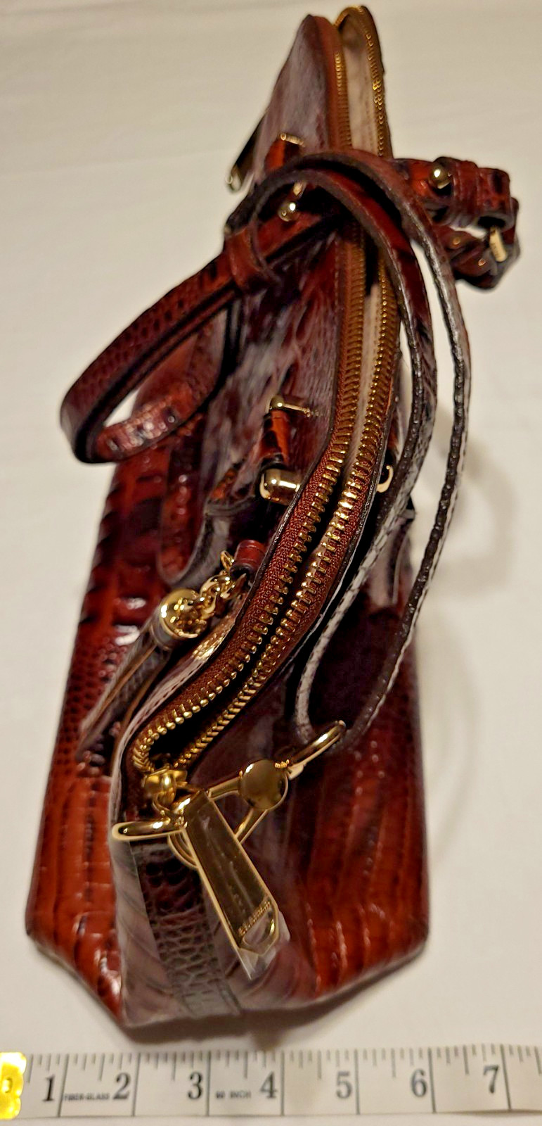 Brahmin SYDNEY PECAN Melbourne Satchel Shoulder Bag Brown Croc-Embossed NWT