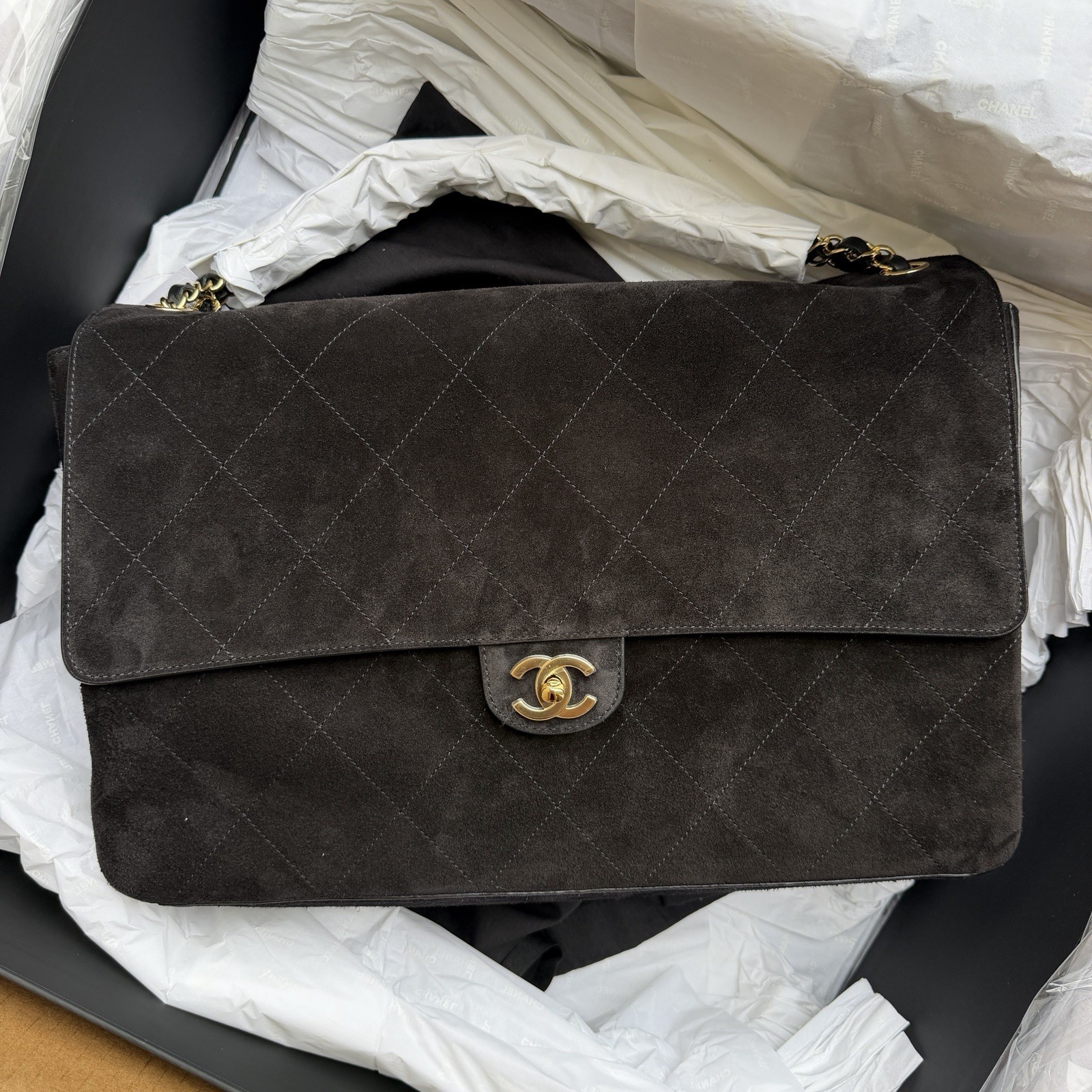 Chanel Matthieu Blazy Black Suede Gold Soft Large Maxi Flap Bag 2026 26S