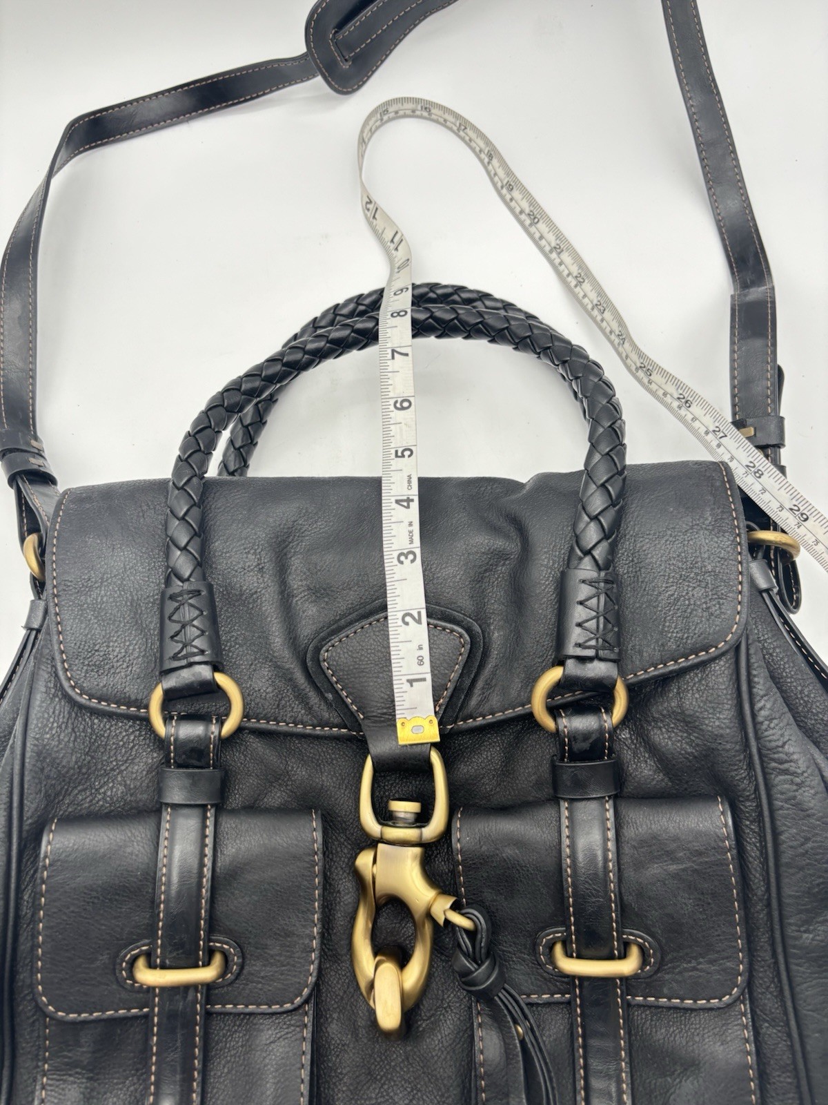 Francesco Biasia Shoulder Bag Leather Braided Handles Buckle Pockets Crossbody