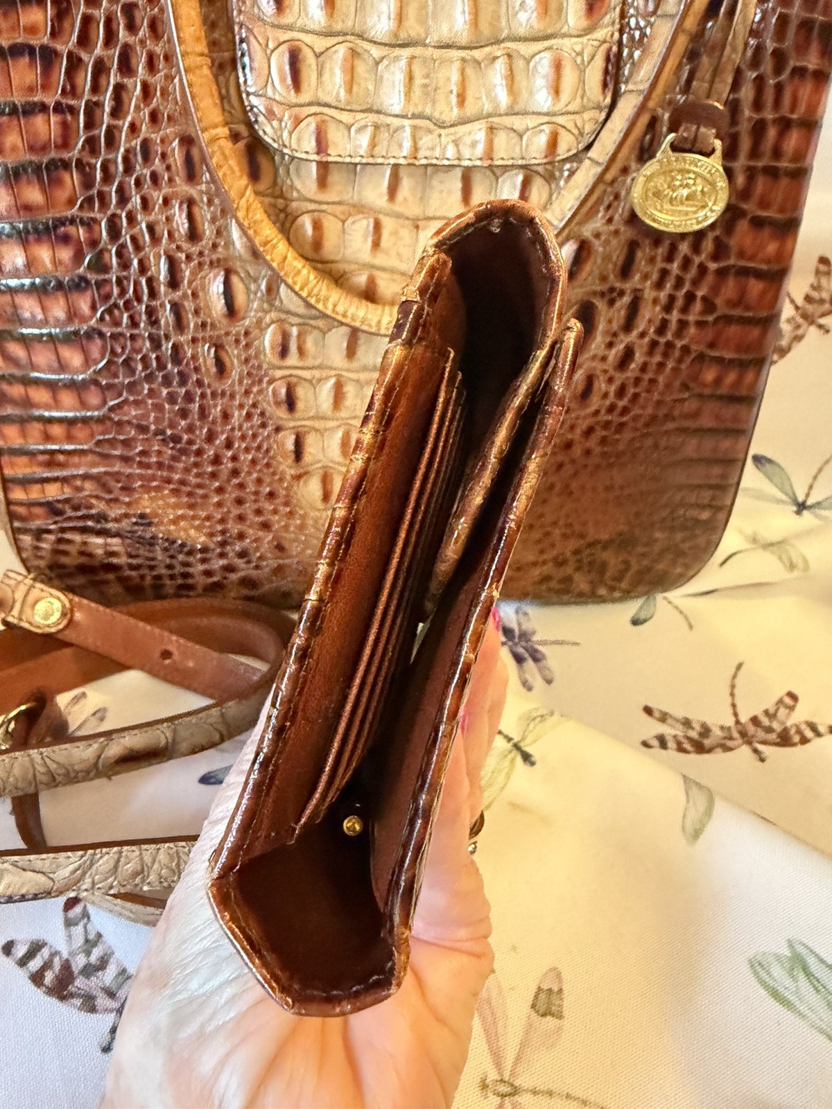 Brahmin Pecan Crocodile Embossed Leather Purse AND Matching Wallet ~Both Perfect