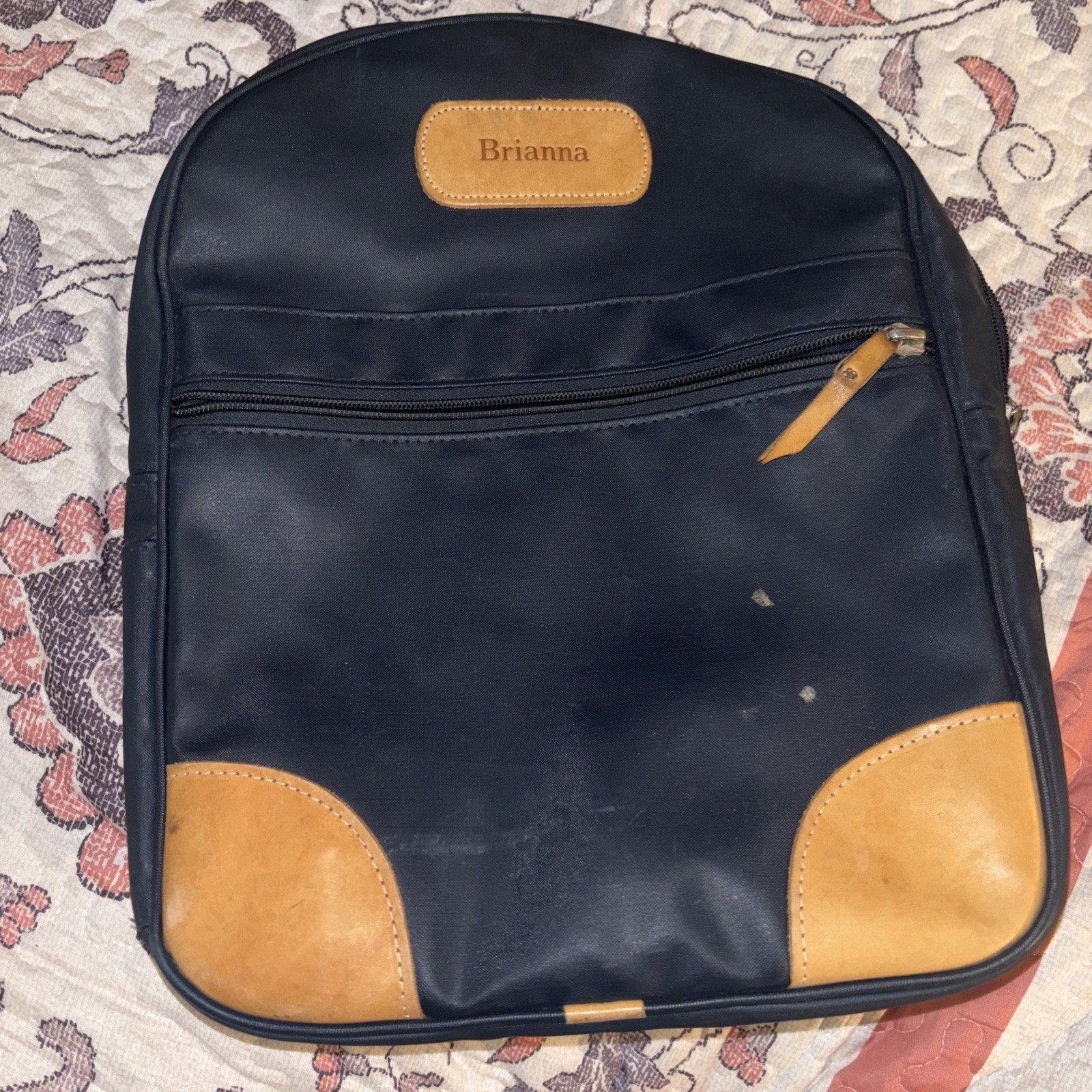 Jon Hart Design Backpack Adults Blue Coated Canvas Leather Trim used