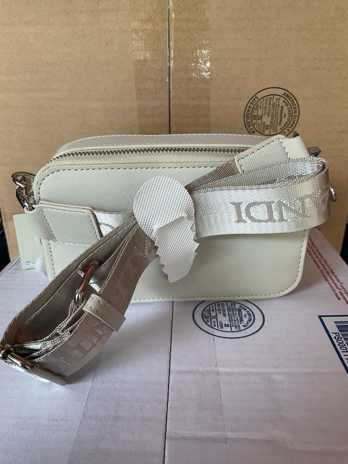 Valentino Orlandi Cream Small Studded Crossbody Bag Zip Closure Silver Hardware