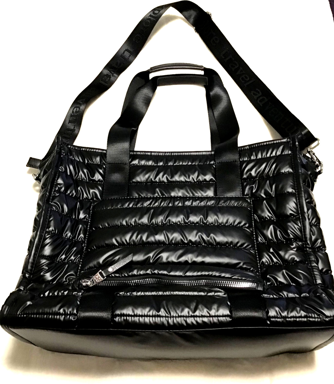 Samantha Brown 3-Pc Tote/Crossbody Quilted Travel Bag + Caddy Drink Holder Black