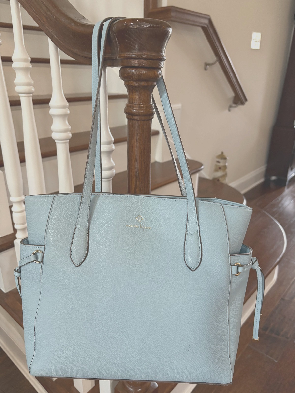 Nanette Lepore Analia Blue Pebble Vegan Leather Side Pockets Purse Handbag, EUC