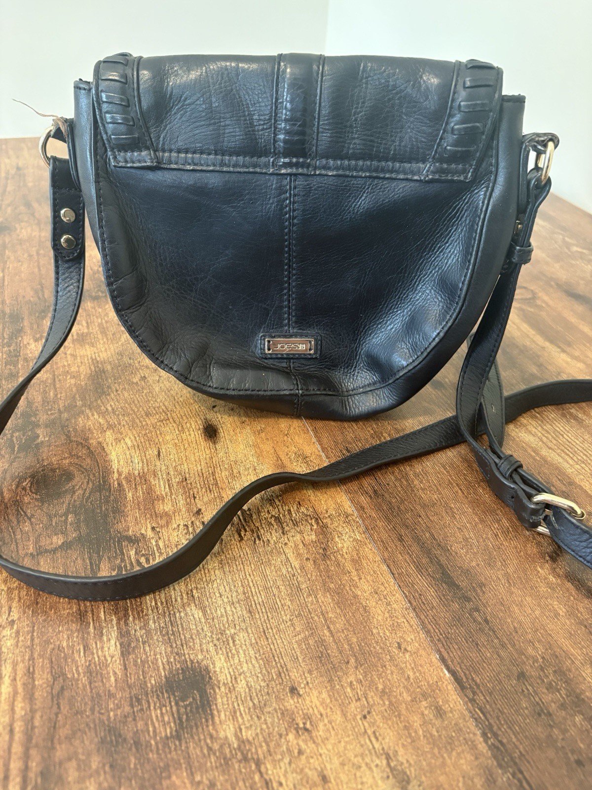 JOE’S JEANS Black Pebbled Medium Crescent Crossbody, Tassel, Silver Hardware