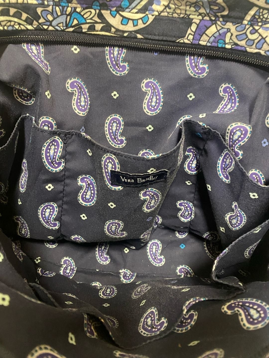 Vera Bradley Quilted Cotton Tote Bag Blue Paisley Print