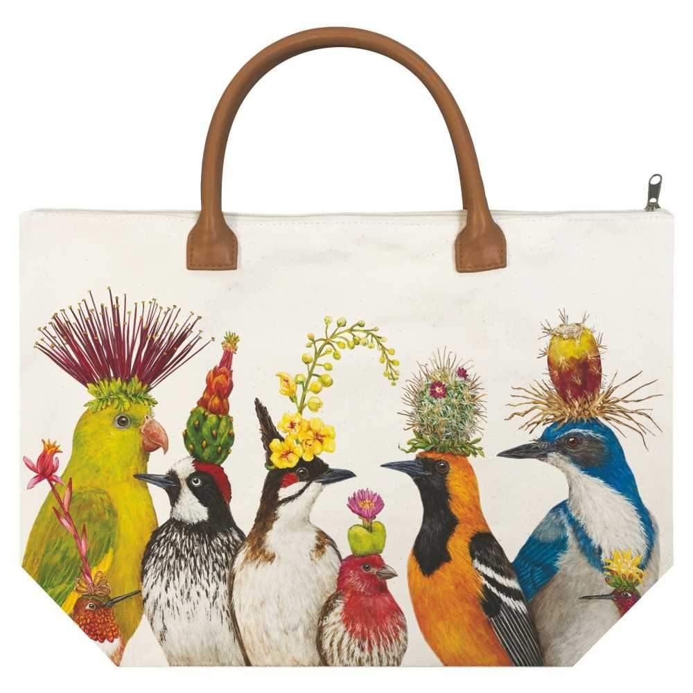 New PPD Vicki Sawyer Canvas Tote Bag ENTOURAGE Birds Multicolor Large Gift