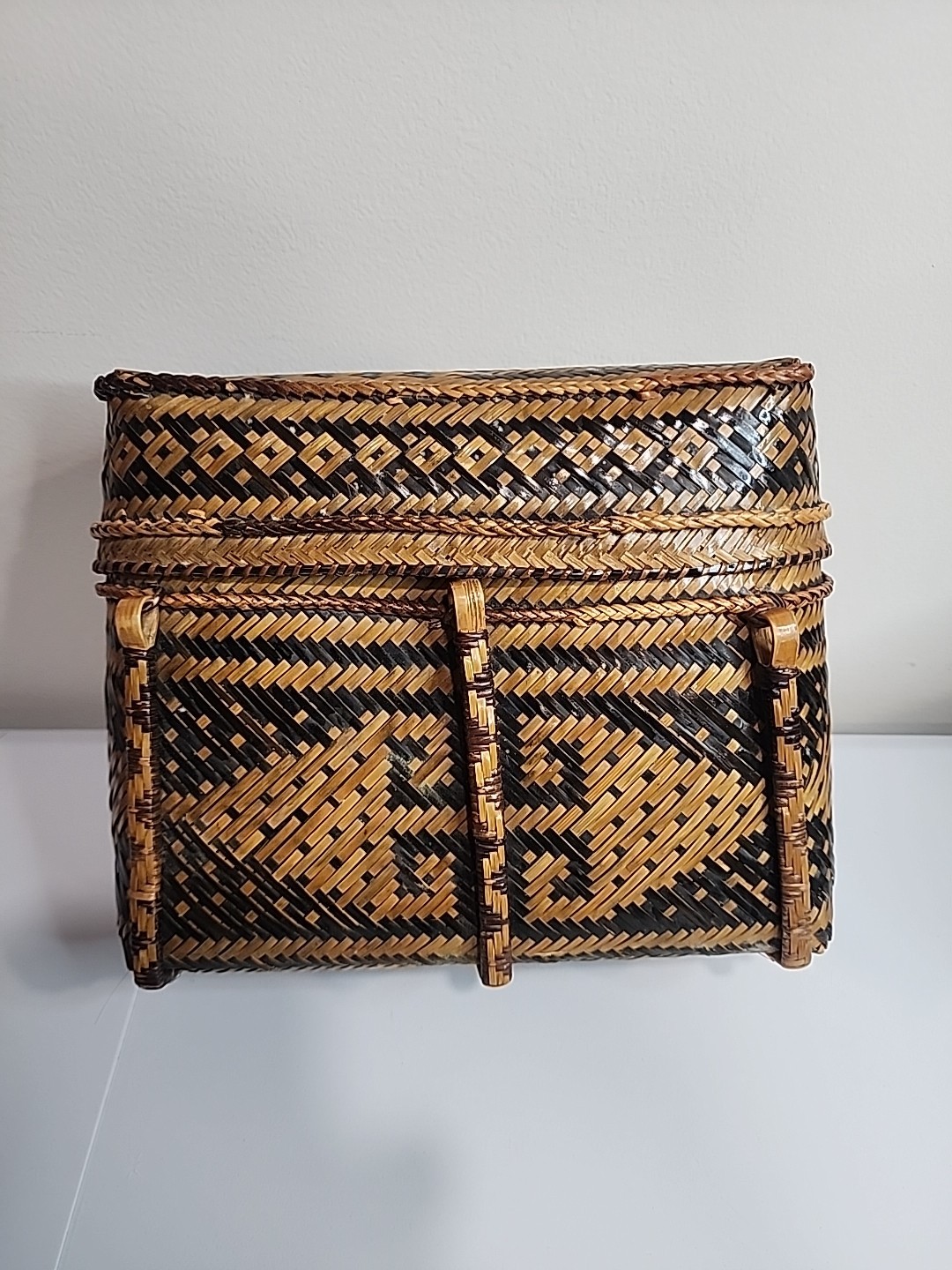 Philippines Palawan Tiruray Tribe Hand Woven Straw Cane River Basket Bag Purse