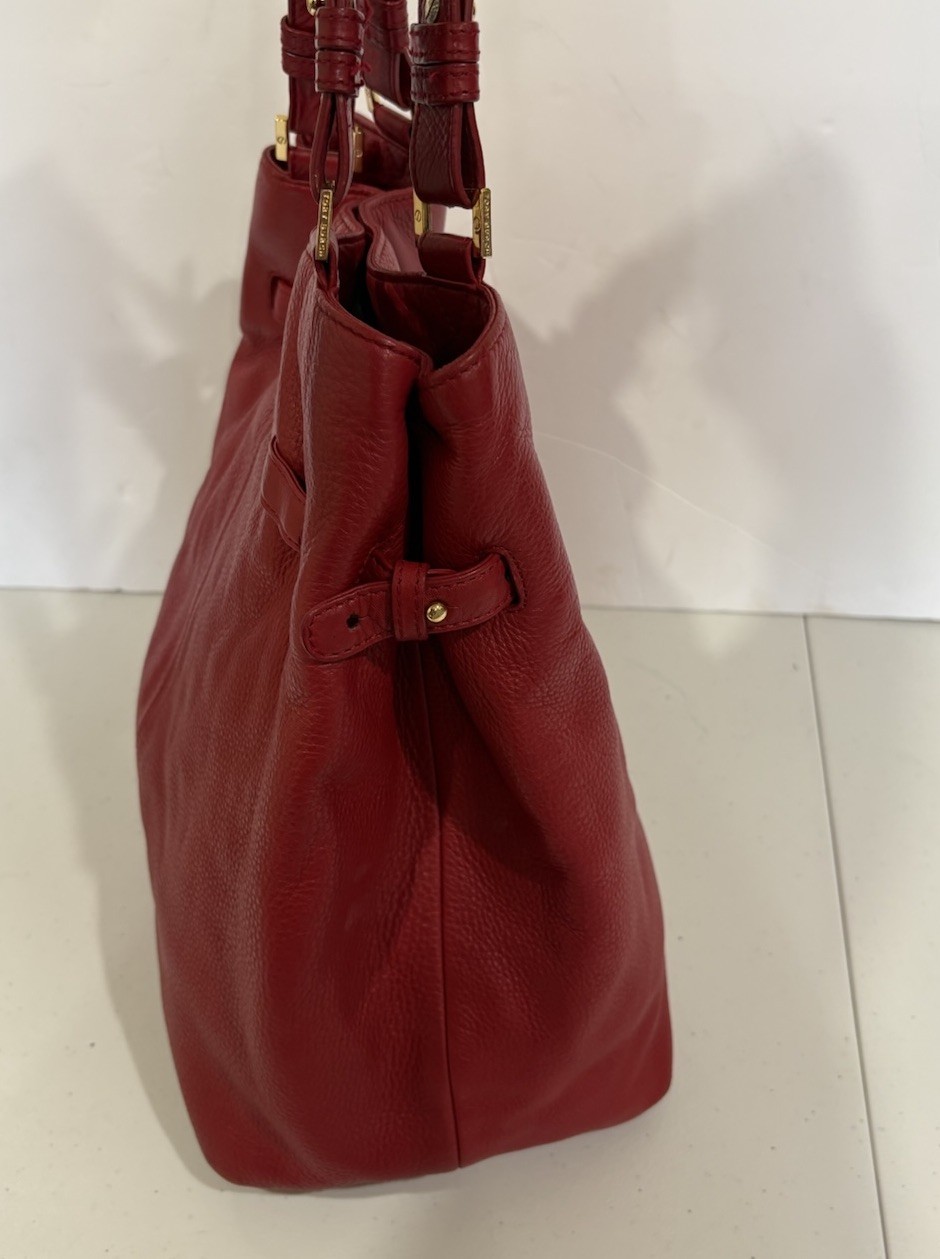 Tory Burch Amanda Red Pebbled Leather Shoulder Bag Tote Gold Tone Hardware