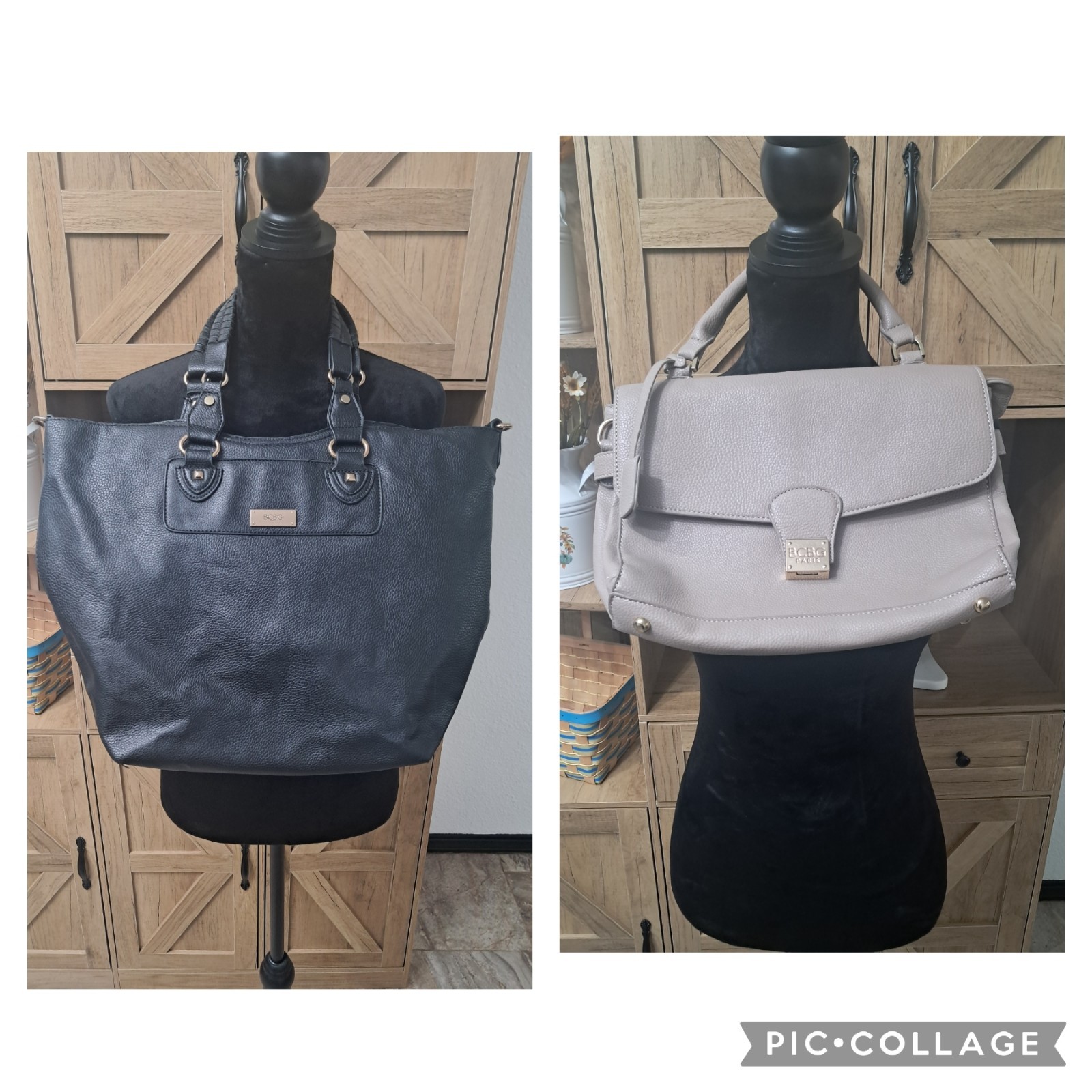 BCBG Paris Handbags Vegan Pebbled Leather Black Brown Day to Night Versatile