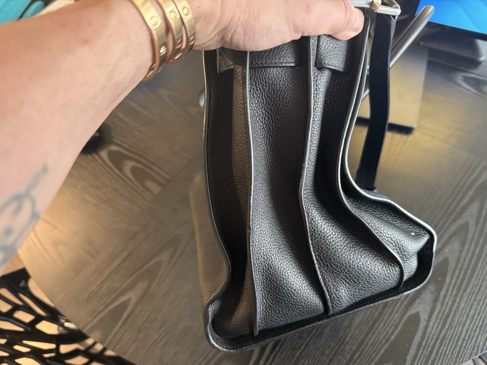 Saint Laurent Black Pebbled Large Satchel Top Handle Shoulder Strap Lock Zip