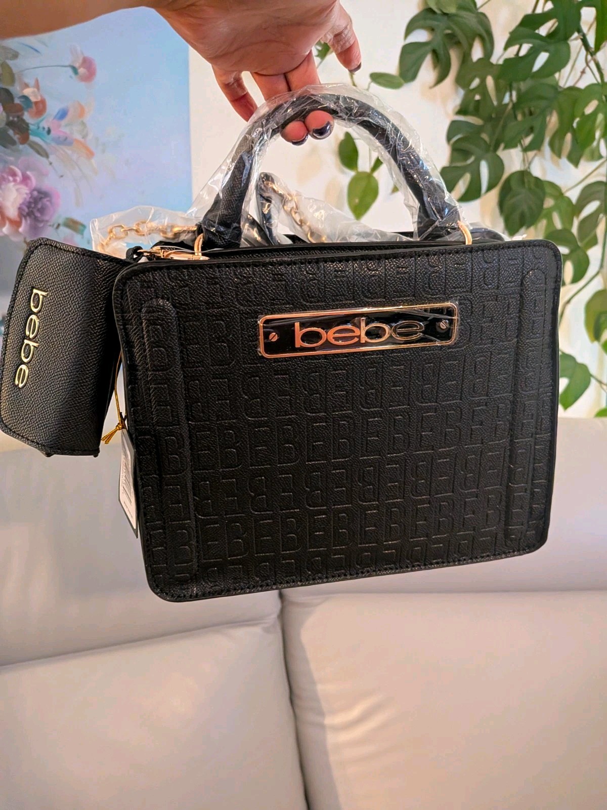 Bebe Thea Small Satchel With Crossbody And Credit Card Holder.