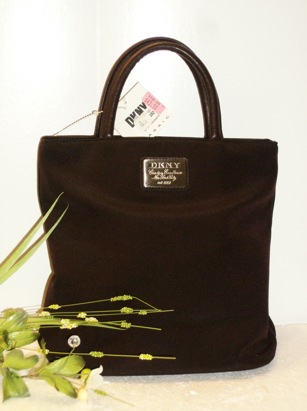 DKNY Maroon Fabric Tote Bag Double Leather Handles 91/2″ H x 9″ W x 4 1/2″ D NWT