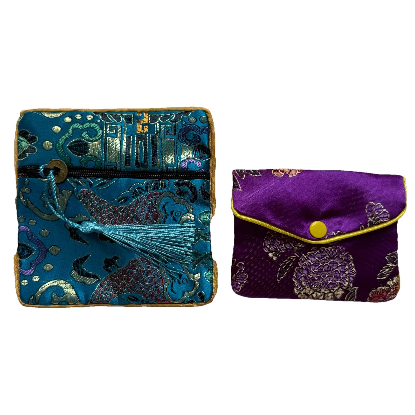 Asian New Decorative Silk Pouches – Zipper & Snap Closure (Set of 2) coin pouch