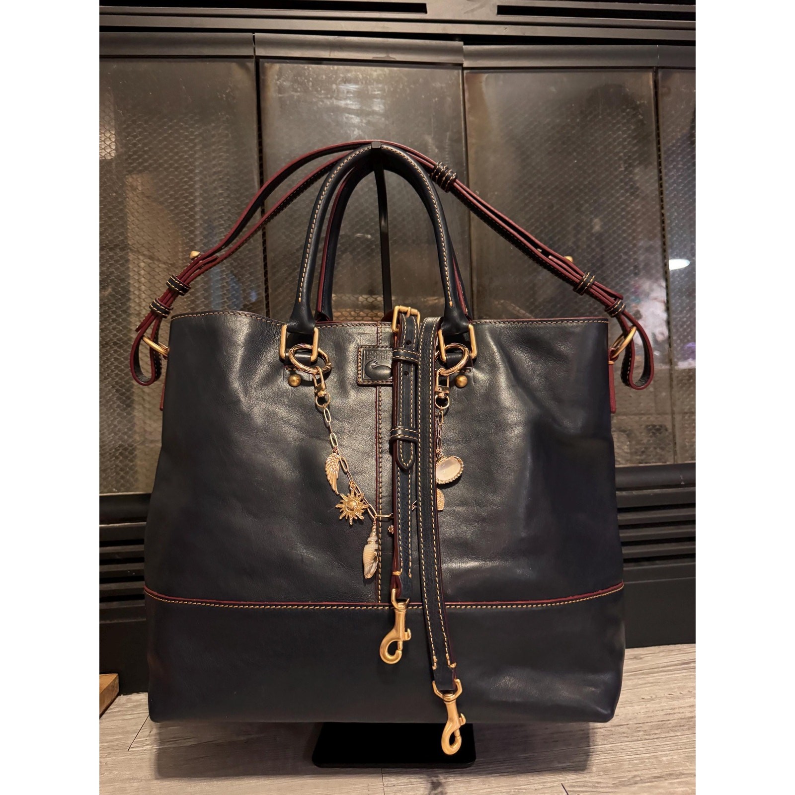Navy Dooney Bourke Florentine Leather Chelsea Convertible Tote Bag