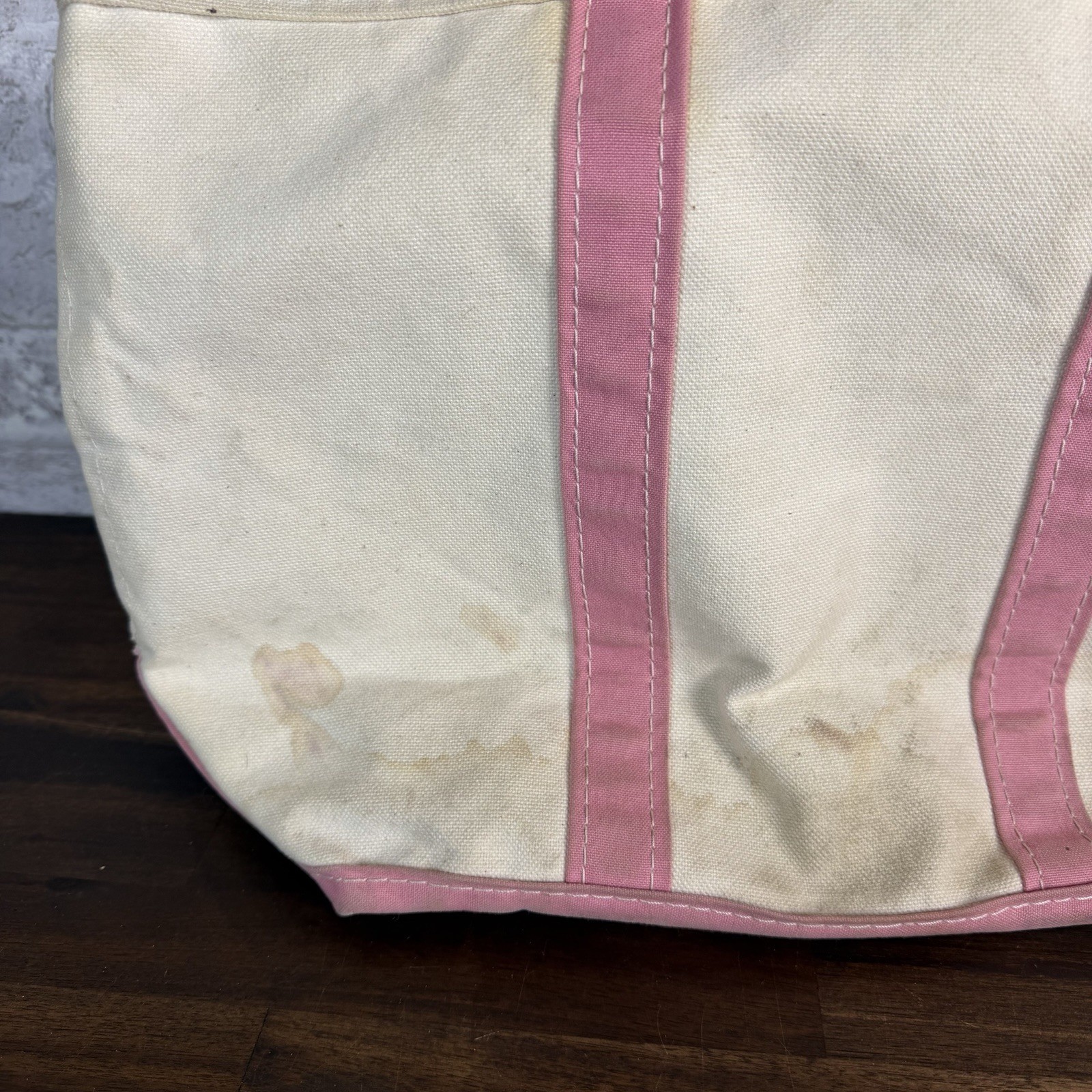 LL Bean Canvas Boat And Tote Pink Handles Made In Freeport Maine 5164