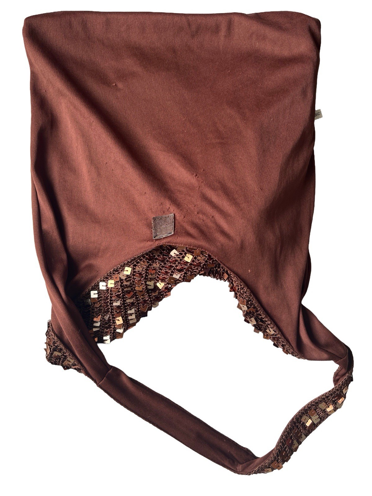 Crochet Sequined Brown Shoulder Bag