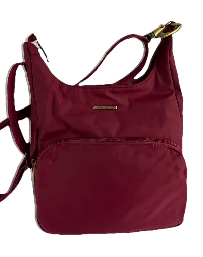 TRAVELON ANTI-THEFT SECURITY TRAVEL PURSE HANDBAG CROSSBODY CRANBERRY RED