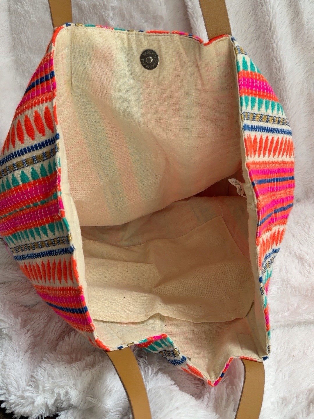 Boho Tribal Canvas Tote Bag w/ Matching Zipper Pouch Colorful Beach Market Bohem