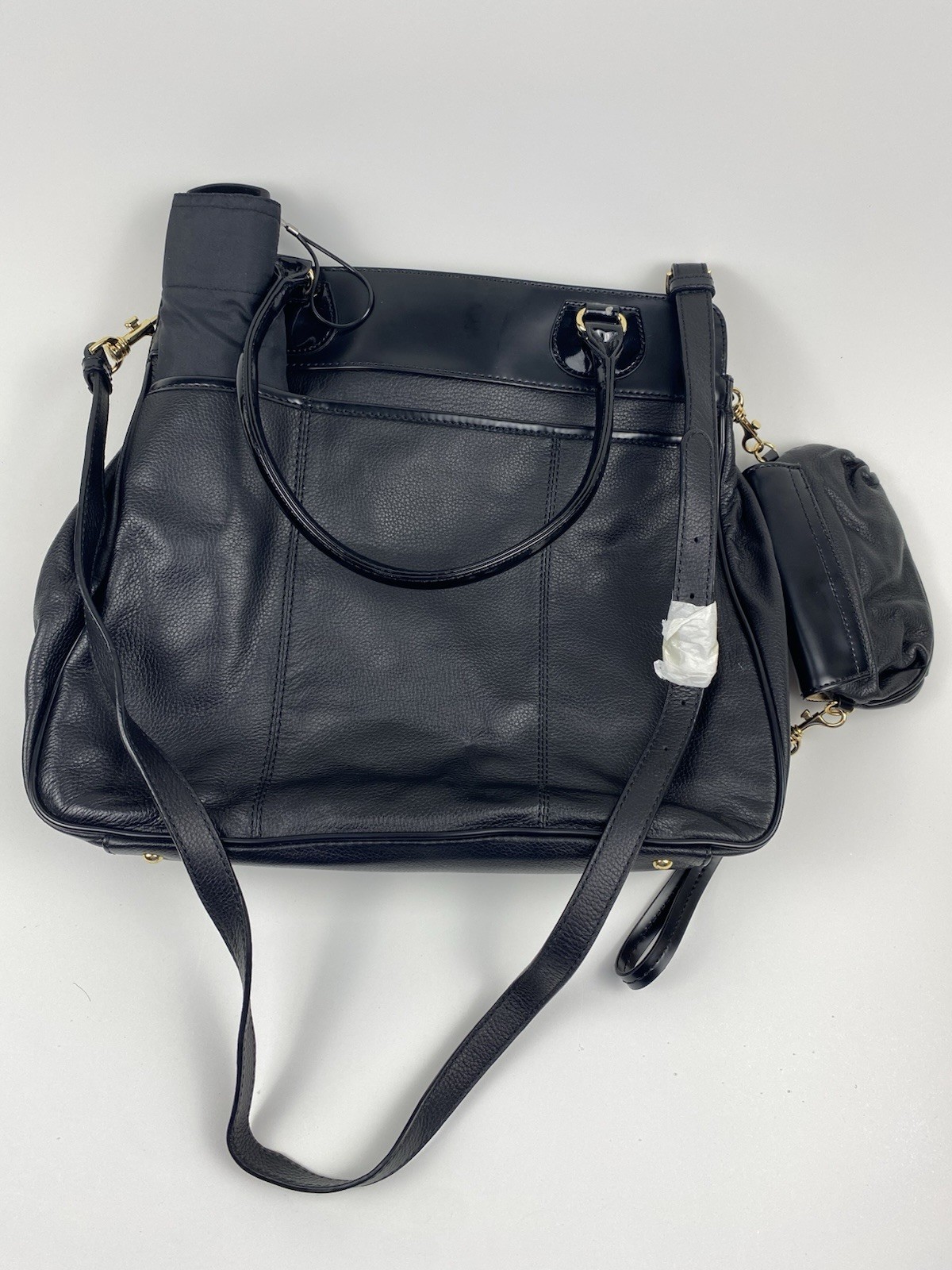 Isaac Mizrahi Live! Black Patten/Leather W/Shoulder Strap Handbag Purse