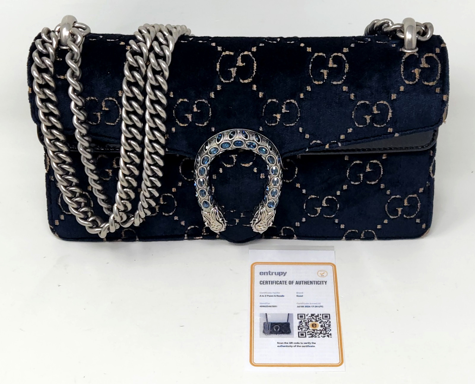 Gucci Dionysus Small GG Pattern Navy Blue Velvet Shoulder Bag