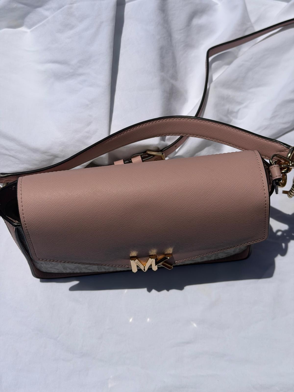 Michael Kors Sylvia Flap Leather Convertible Shoulder Crossbody Bag Smokey Rose
