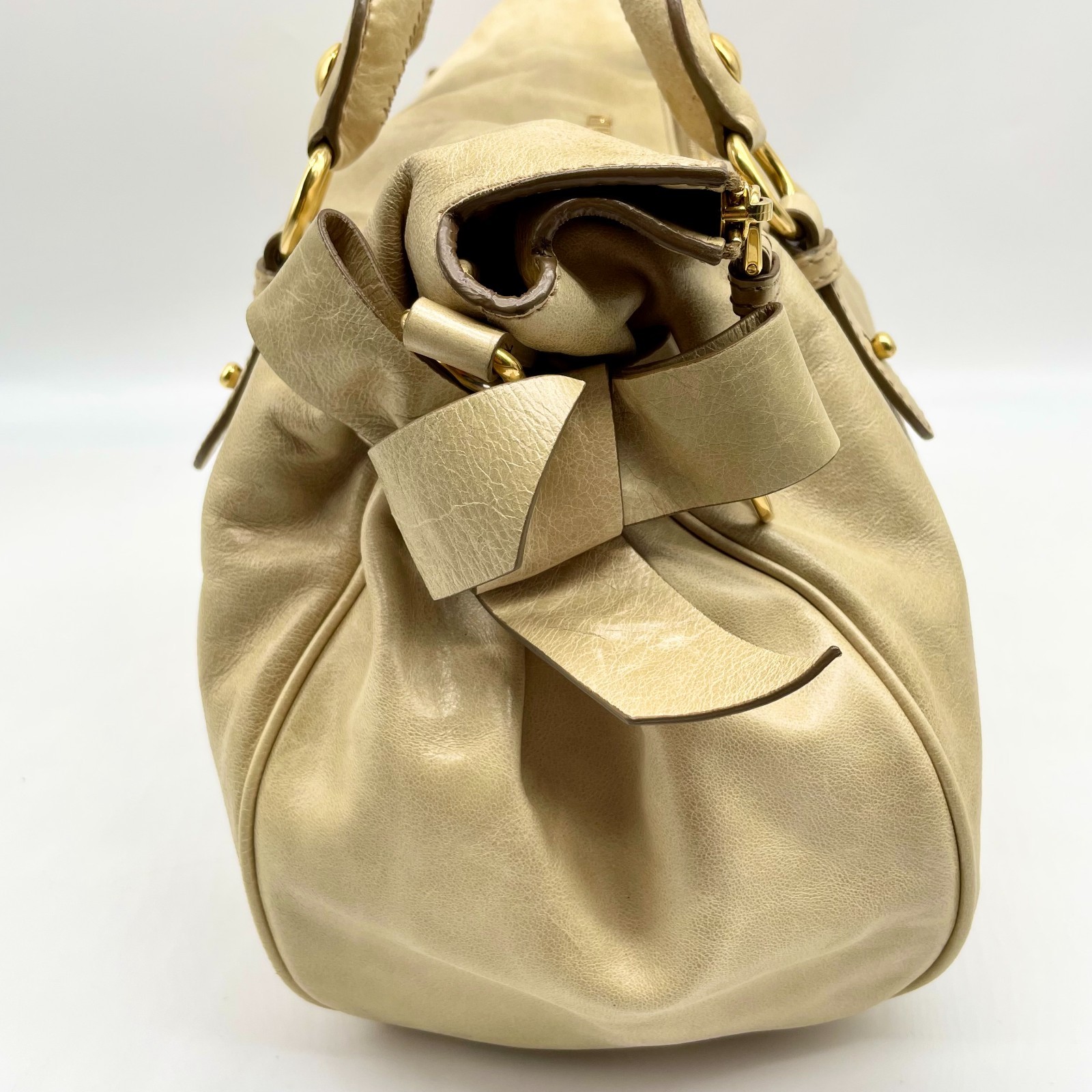 Miu Miu Vitello Lux 2way Handbag Leather Ribbon bow Shoulder Bag 26 Y2K Auth