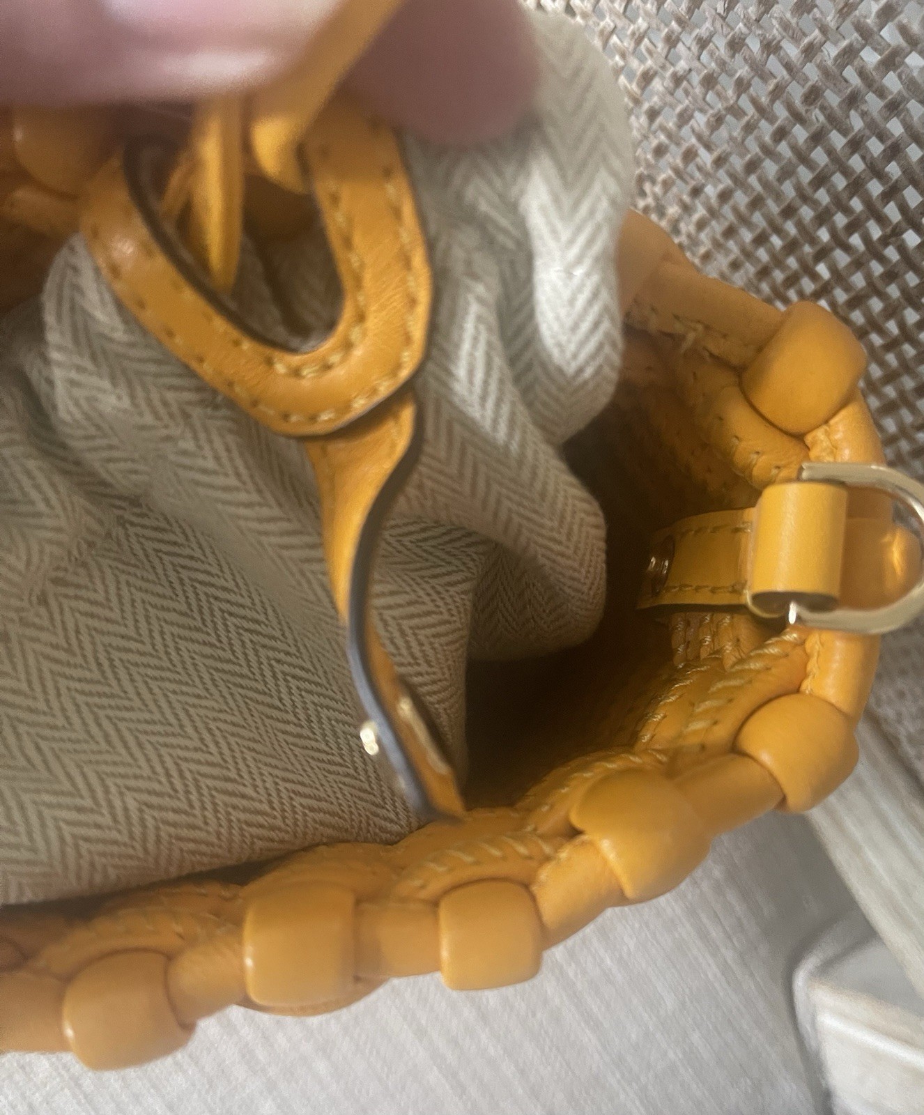 Tory Burch Emerson Woven Bucket Mini Shoulder Bag Purse Orange Preowned