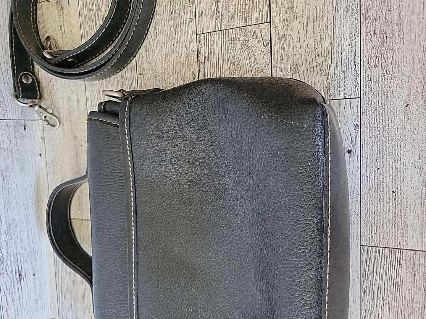 Espirit Black Leather Bag Pebbled Crossbody Top Handle Detachable Strap Purse